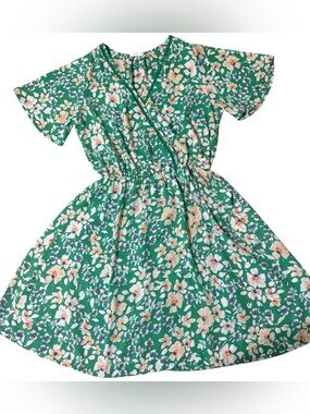 Green Floral Wrap Style Dress